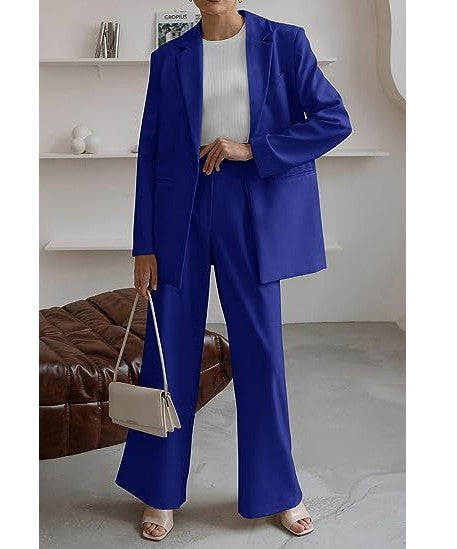 Damen nan Longblazer-Set mit kastiger Oversize-Silhouette, strukturierter Schulterpartie und hochtaillierter Palazzo-Hose EB