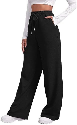 Damen nan weite High‑Waist Palazzo-Loungehose mit elastischem Komfortbund, Kordelzug und seitlichen Eingrifftaschen EB