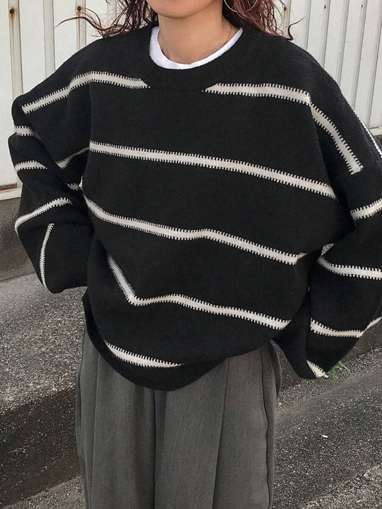 Damen Oversized Strickpullover mit trendigem Streifenmuster und lässiger Passform EB