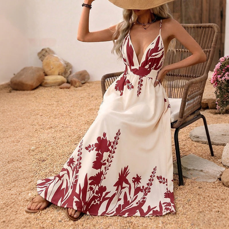 Damen Maxikleid mit tiefem V-Ausschnitt und floraler Applikation EB