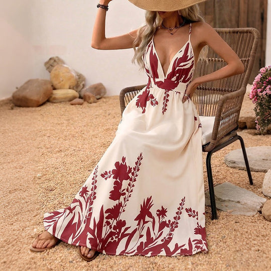 Damen Maxikleid mit tiefem V-Ausschnitt und floraler Applikation EB
