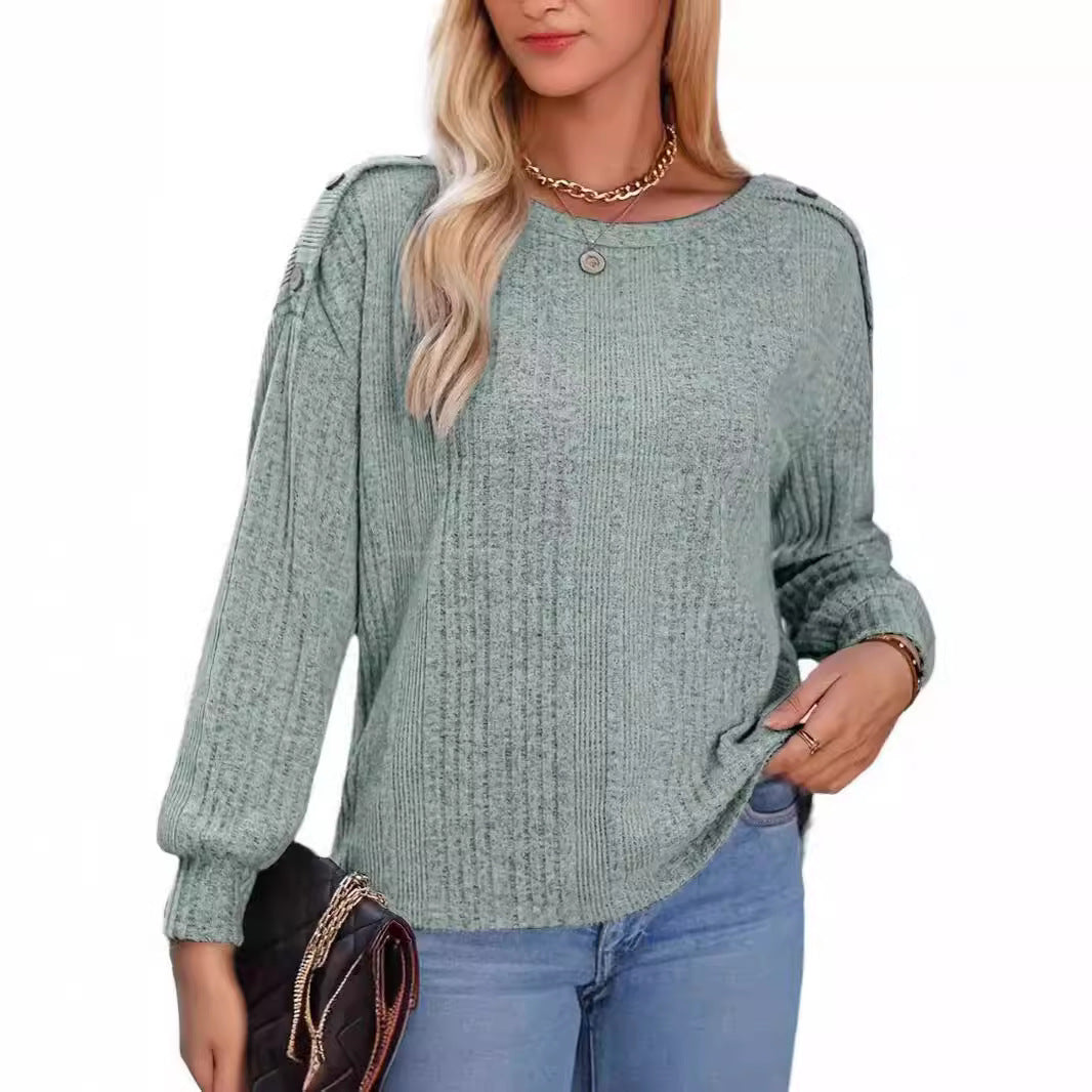 Damen Stylisches Strickoberteil mit überschnittenen Schultern und Knopfdetails EB