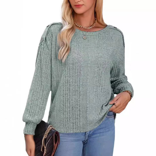 Damen Stylisches Strickoberteil mit überschnittenen Schultern und Knopfdetails EB