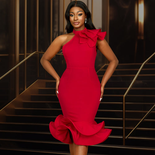 Damen Elegantes Abendkleid mit asymmetrischem Design und voluminösem Rüschenakzent EB