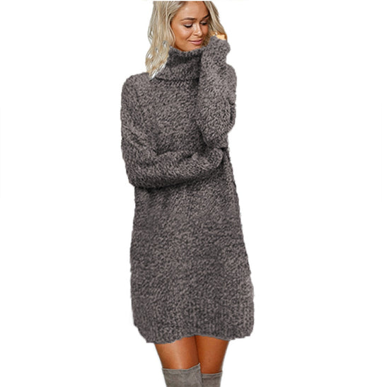 Damen Strickkleid mit hohem Kragen aus kuscheligem Material EB