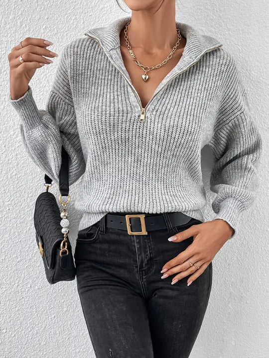 Damen modischer Pullover mit hochgeschlossenem Kragen und Reißverschluss EB
