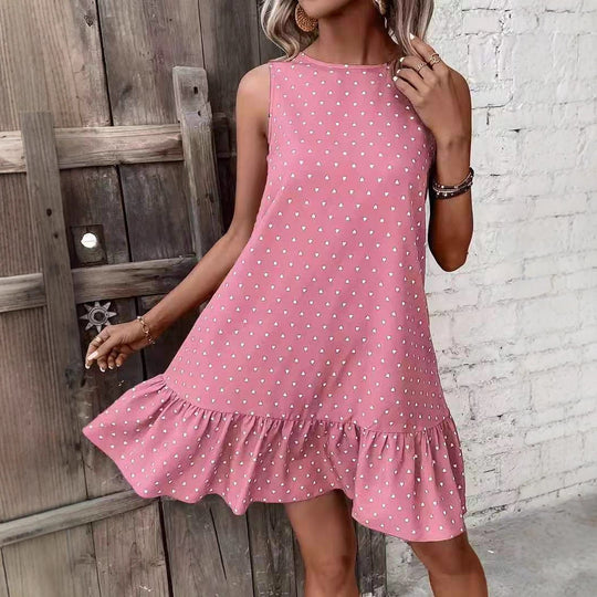 Damen Minikleid mit Herzmuster und Volantabschluss EB