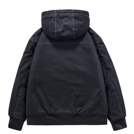 Herren Canvas-Kapuzenjacke mit Sherpa-Innenfutter, Utility-Taschen und Rippbündchen EB