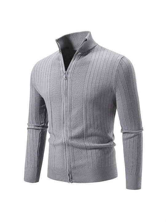 Herren Strickpullover mit hochschließendem Reißverschluss und feinem Rippdesign EB