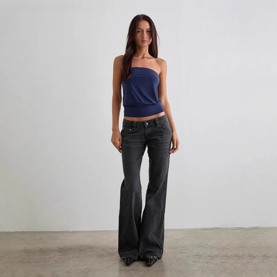 Damen Weite Schlagjeans mit hohem Bund