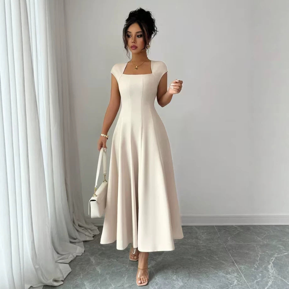 Damen Elegantes Maxikleid mit rechteckigem Ausschnitt und fließendem Rock EB