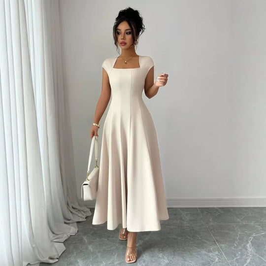 Damen Elegantes Maxikleid mit rechteckigem Ausschnitt und fließendem Rock EB