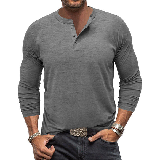 Herren nan leichtes Langarm-Henley aus feinem Jersey mit kurzer Knopfleiste und elastischem Stretch EB