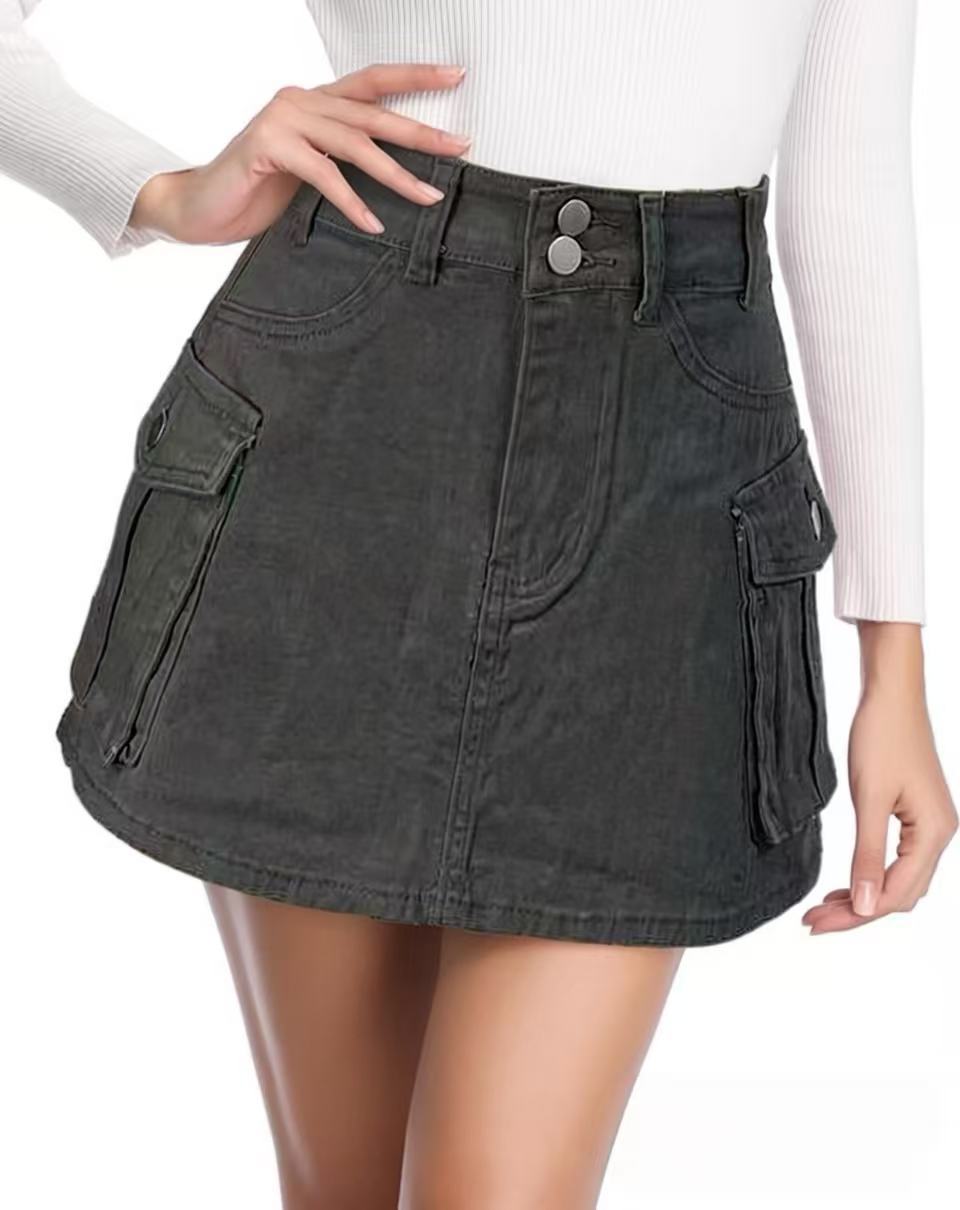 Damen Denim-Minirock mit aufgesetzten Taschen und modernen Details EB