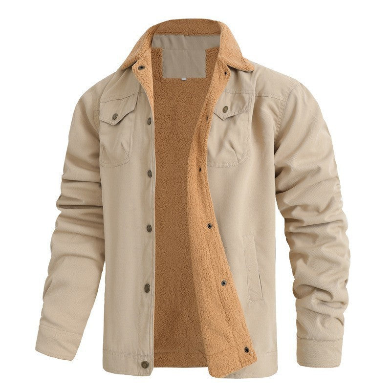 Herren nan gefütterte Canvasjacke mit Teddyfell-Innenfutter und Hemdkragen EB