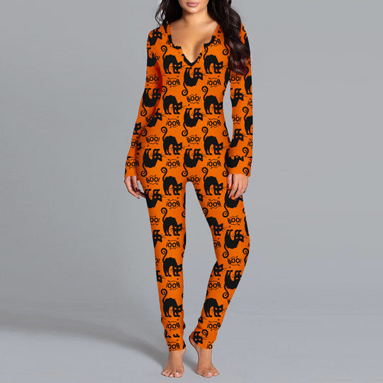 Damen Langarm Halloween-Themen Onesie Pyjama Set Heidi-Mode