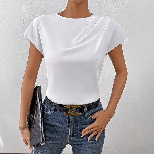 Damen Elegantes Kurzarm-Top mit modernem Schnitt und fließendem Stoff EB