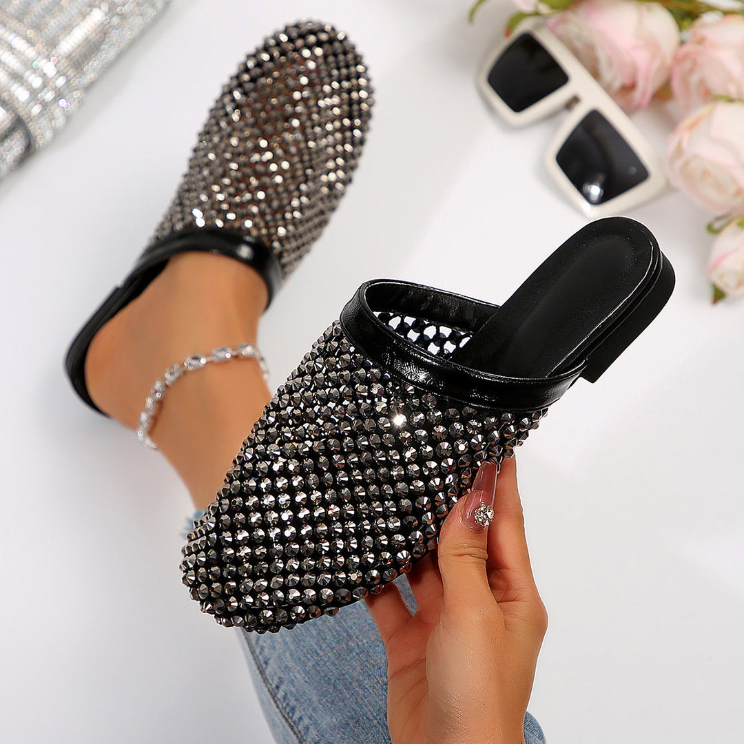 Damen glamouröse Clogs mit funkelnden Kristallverzierungen EB