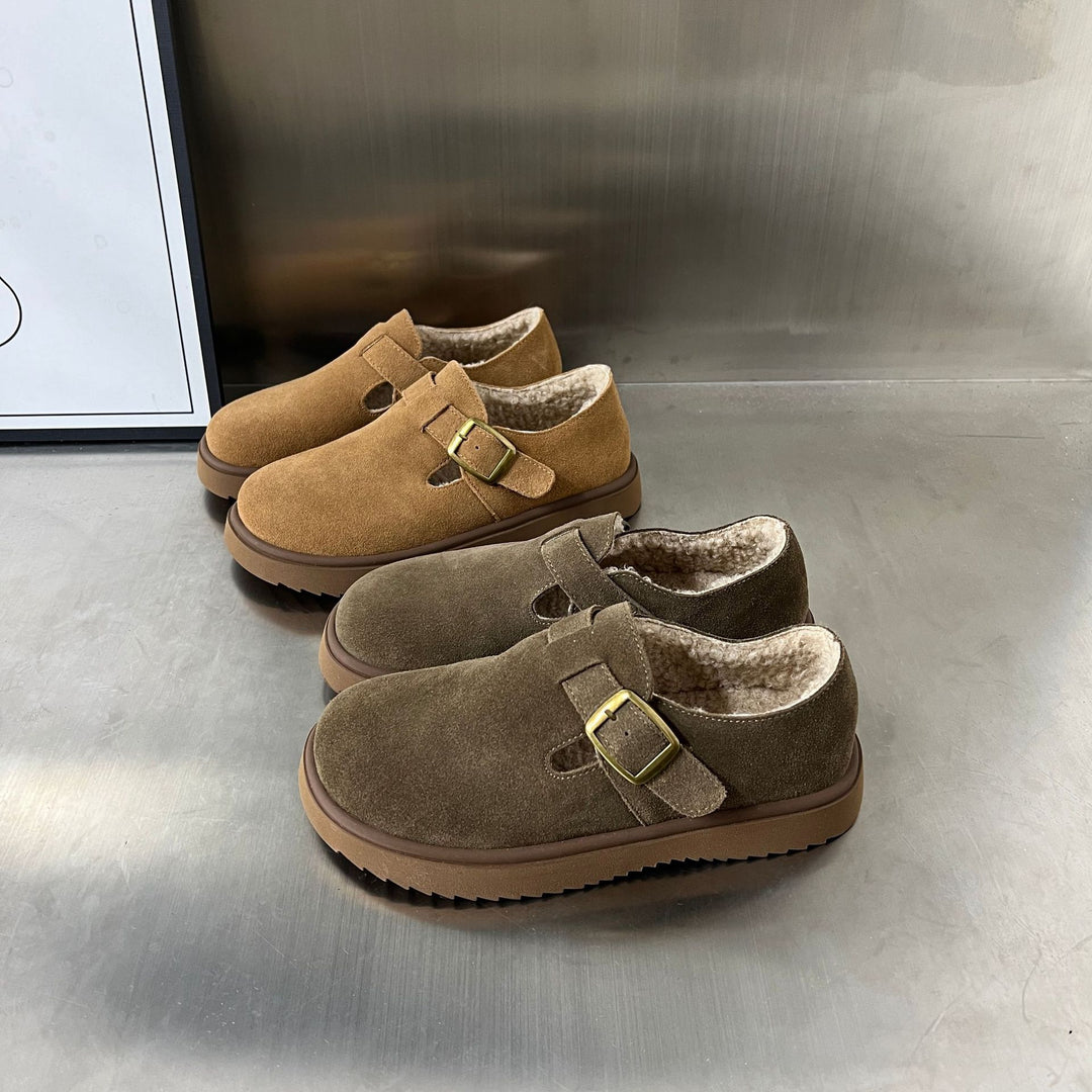 Damen Gemütliche Clogs mit warmem Innenfutter und praktischem Schnallenverschluss EB