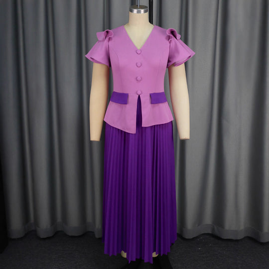Damen Elegantes Plissee-Kleid mit modischen Rüschendetails und taillierter Jacke EB