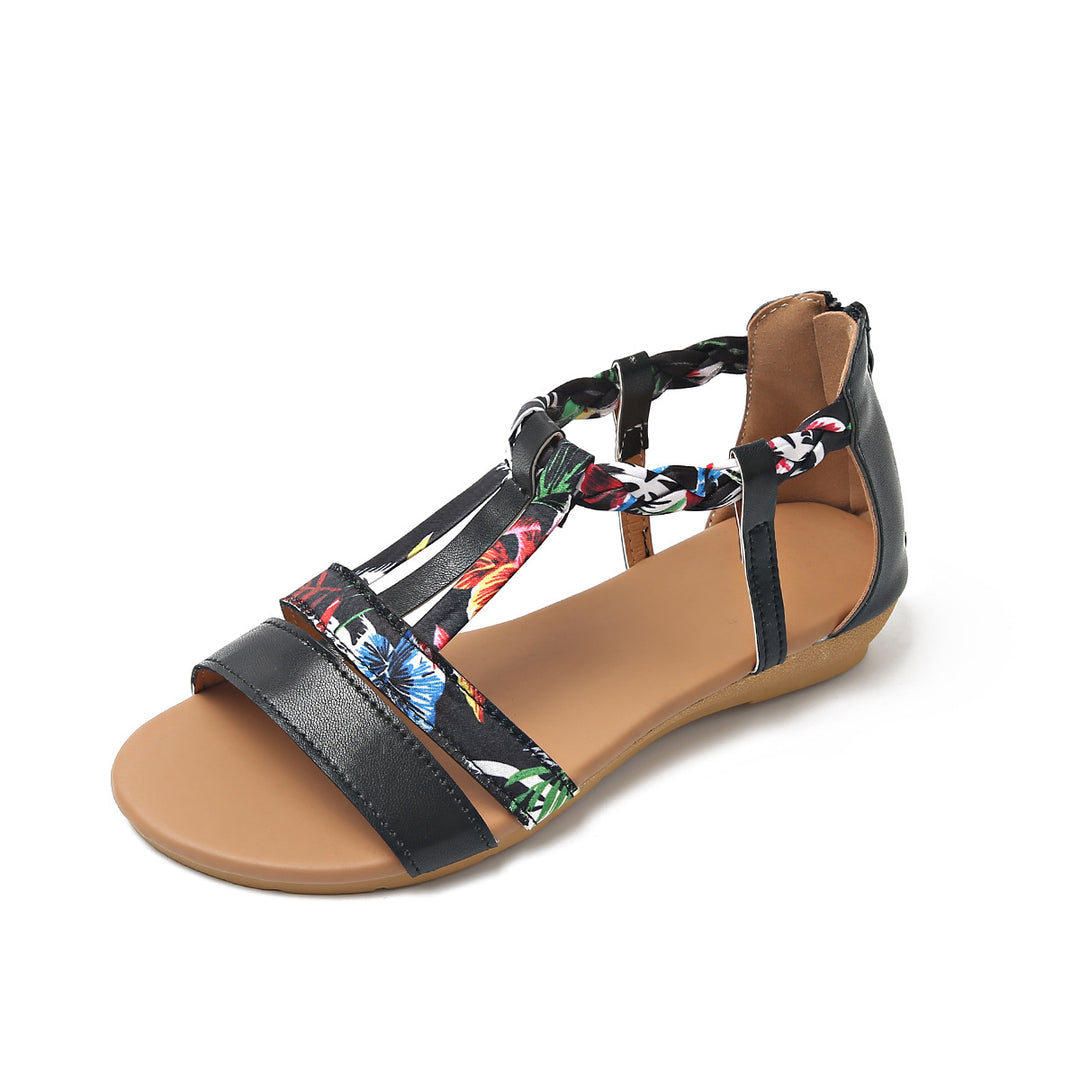 Damen Offene Sandalen mit geflochtenem Riemendesign und elegantem floralem Detail EB