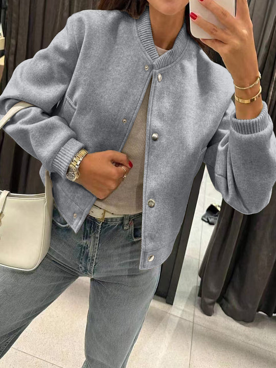 Damen Kurzjacke im Bomberstil aus Teddyfleece mit Rippbündchen EB