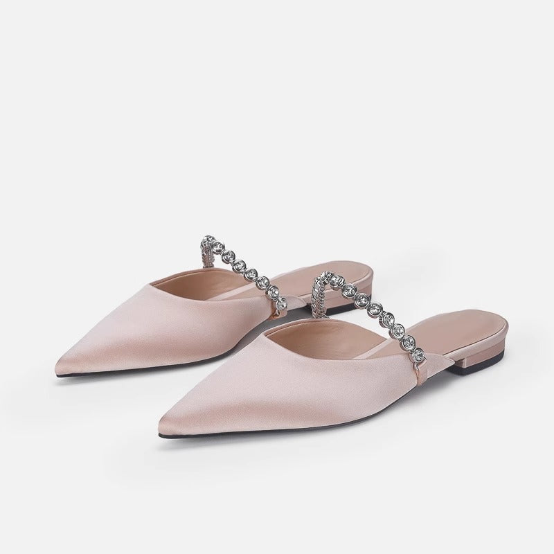 Damen Elegante Sling-Pantoletten mit Funktionskette und spitzem Design EB