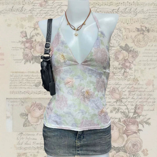 Damen Blühendes Sommer-Top mit elegantem V-Ausschnitt und feinen Rüschendetails EB
