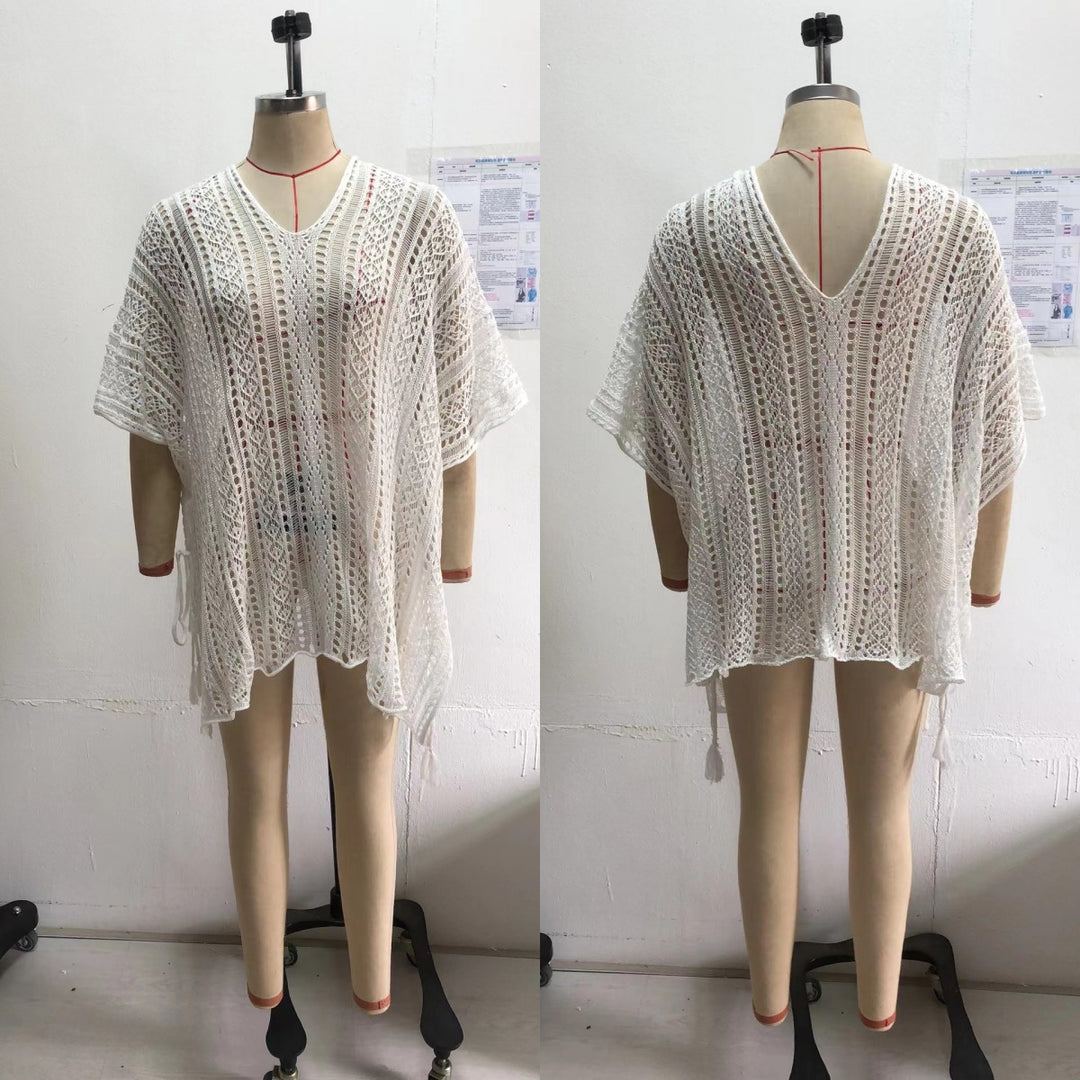 Damen Häkel-Strandtunika mit elegantem Schnitt und durchbrochenen Details EB