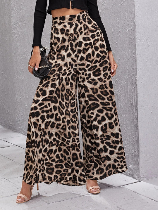 Damen Weitbeinige Hose im trendigen Leopardenmuster EB