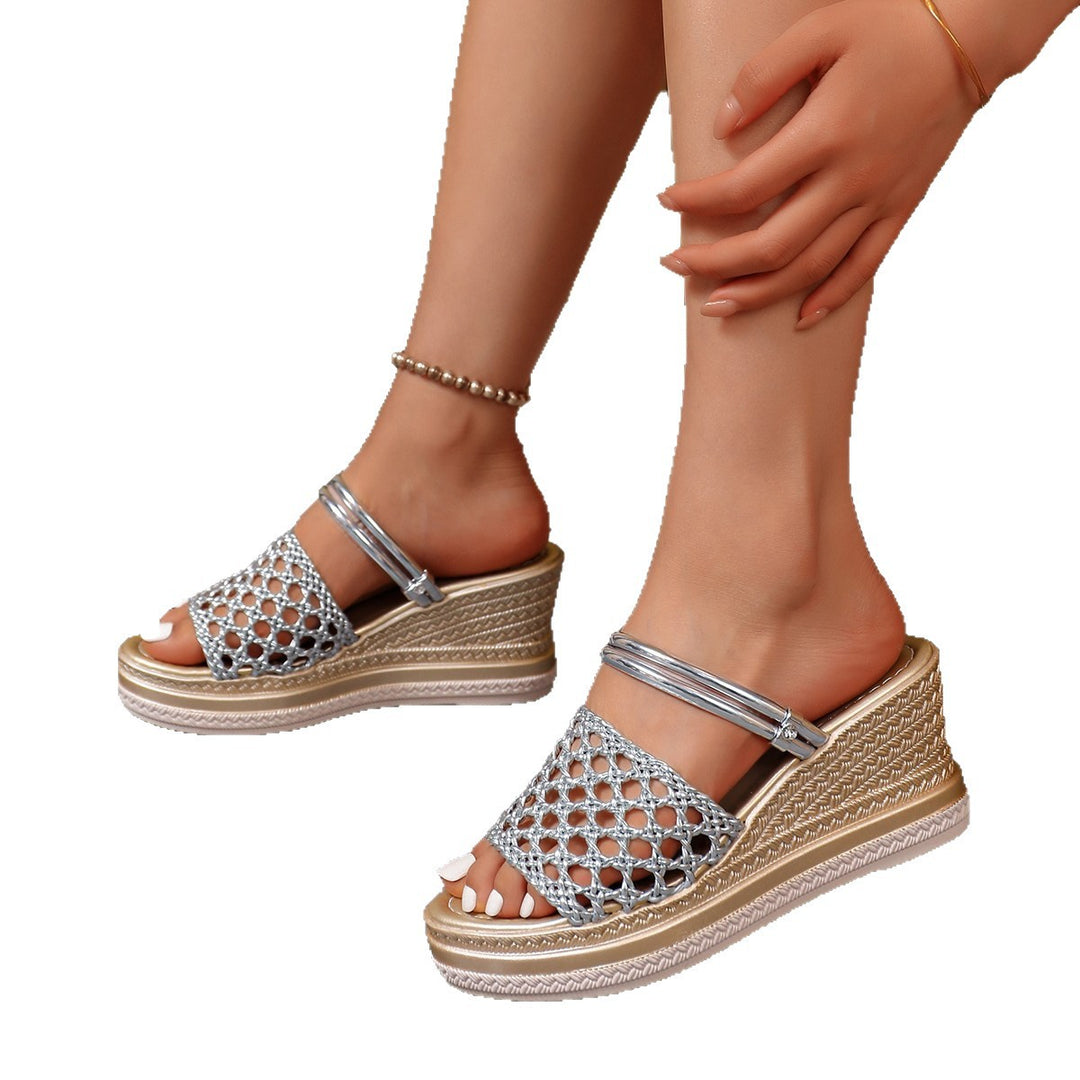 Damen Wedge-Pantoletten mit geflochtenem Riemendesign und komfortablem Fußbett EB