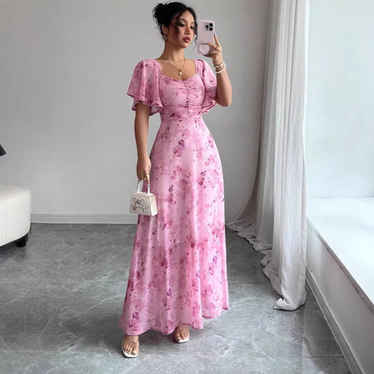 Damen Maxikleid mit fließendem Schnitt und romantischem Blumenmuster EB