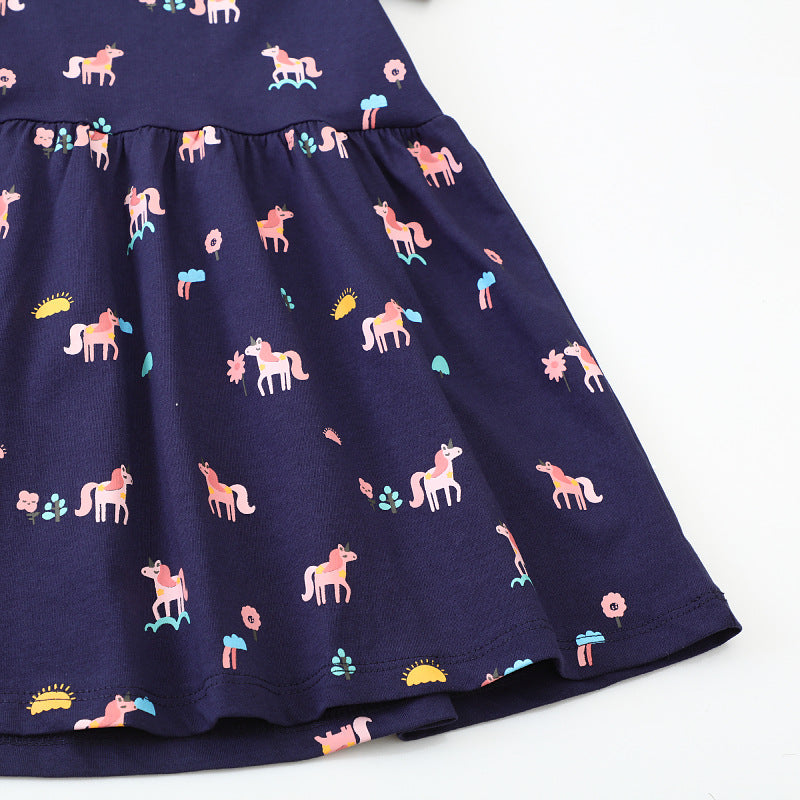 Mädchen Kurzarm Kleid mit verspieltem Einhorn-Motiv EB