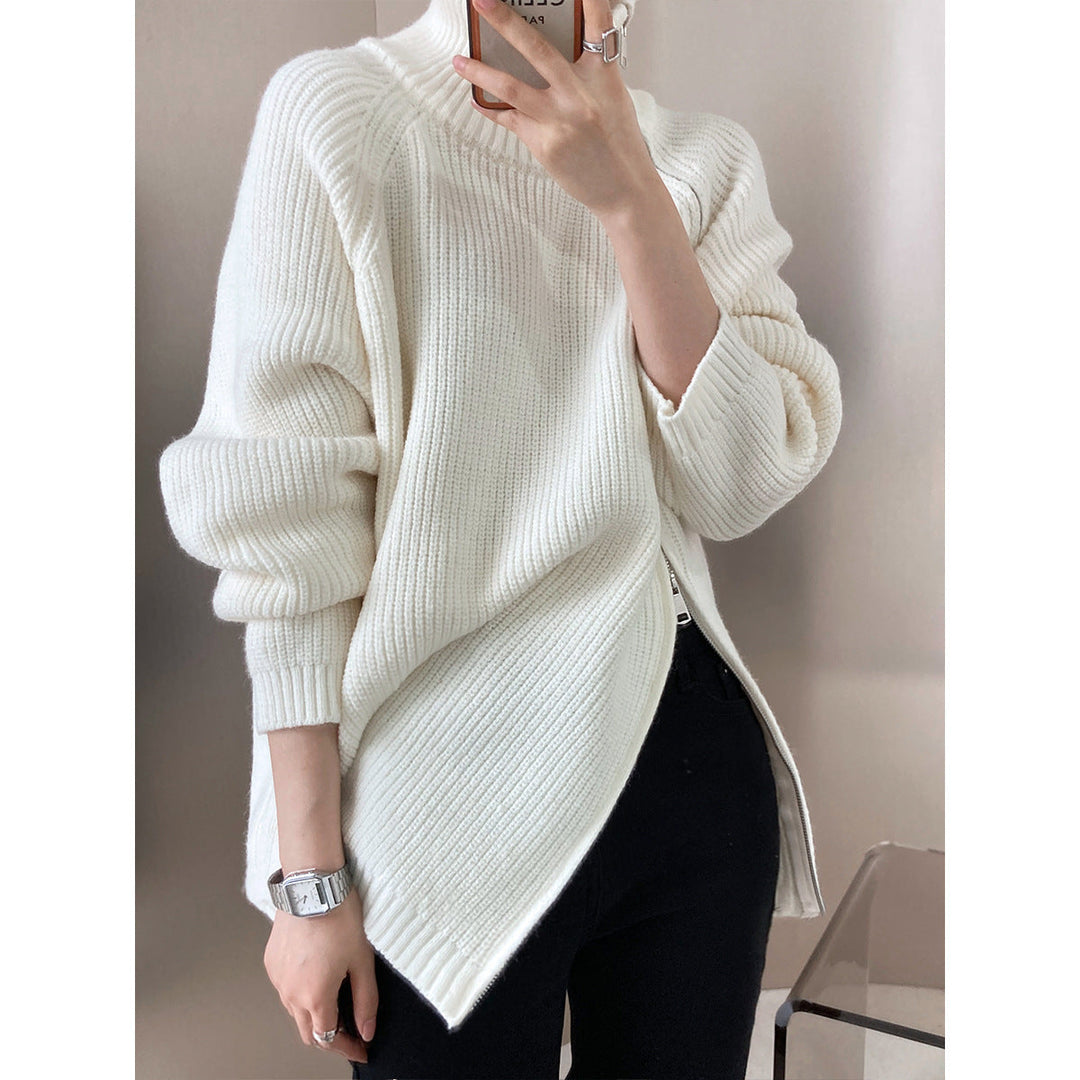EB | Übergröße Gestrickter Damenpullover mit Kragen