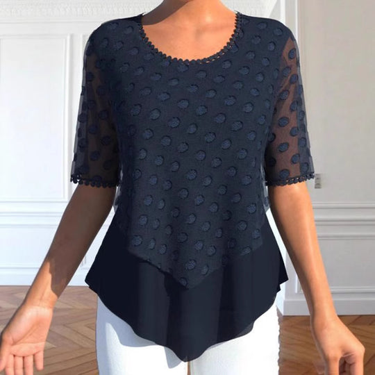 Damen elegante Tunika mit transparenten Ärmeln und strukturiertem Design Heidi-Mode