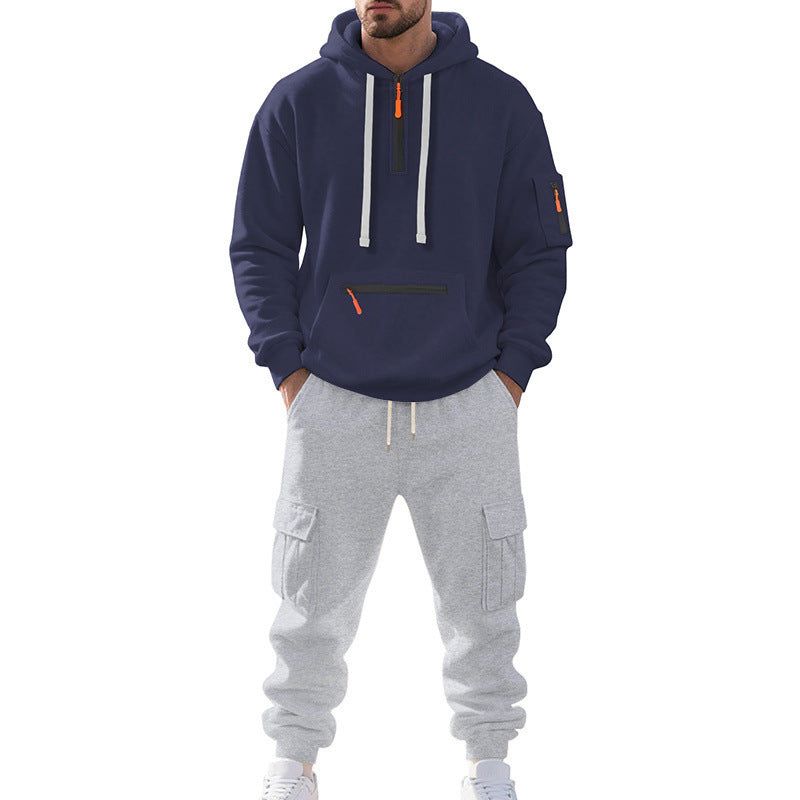 Herren Zweiteiliger Performance-Jogginganzug mit Kapuzen-Hoodie, wasserabweisenden Reißverschlüssen und Cargo-Jogger EB