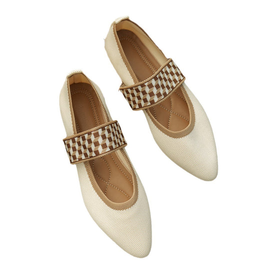Damen modische Ballerinas mit elastischem Riemen und detailliertem Obermaterial EB