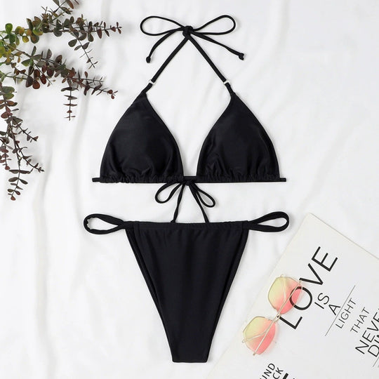 Damen Triangel-Bikini mit verstellbaren Bindebändern und elastischem Bund EB