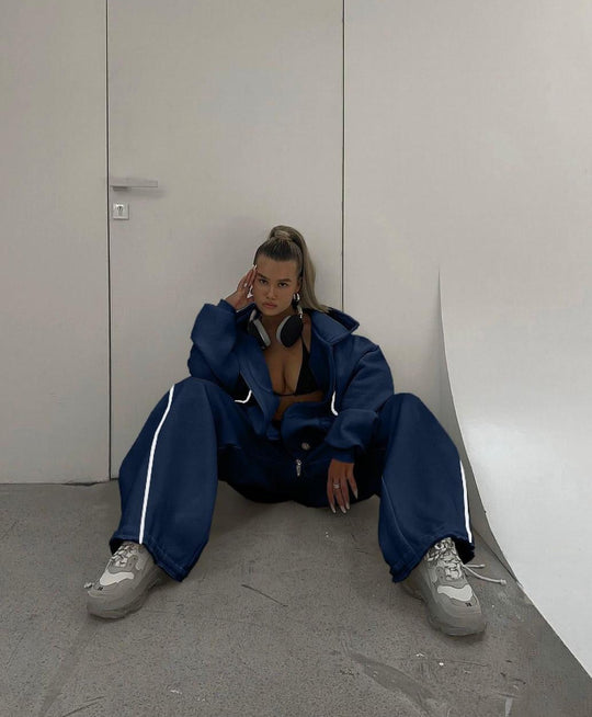 Damen nan weites Oversize-Trackset mit Reißverschluss-Kapuzenjacke und extraweiter Loungehose EB