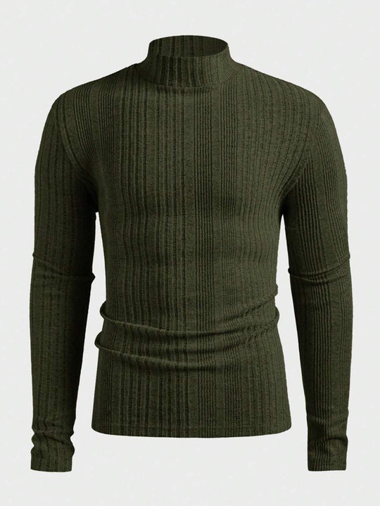 Herren Strickpullover mit hohem Kragen und Rippstruktur EB