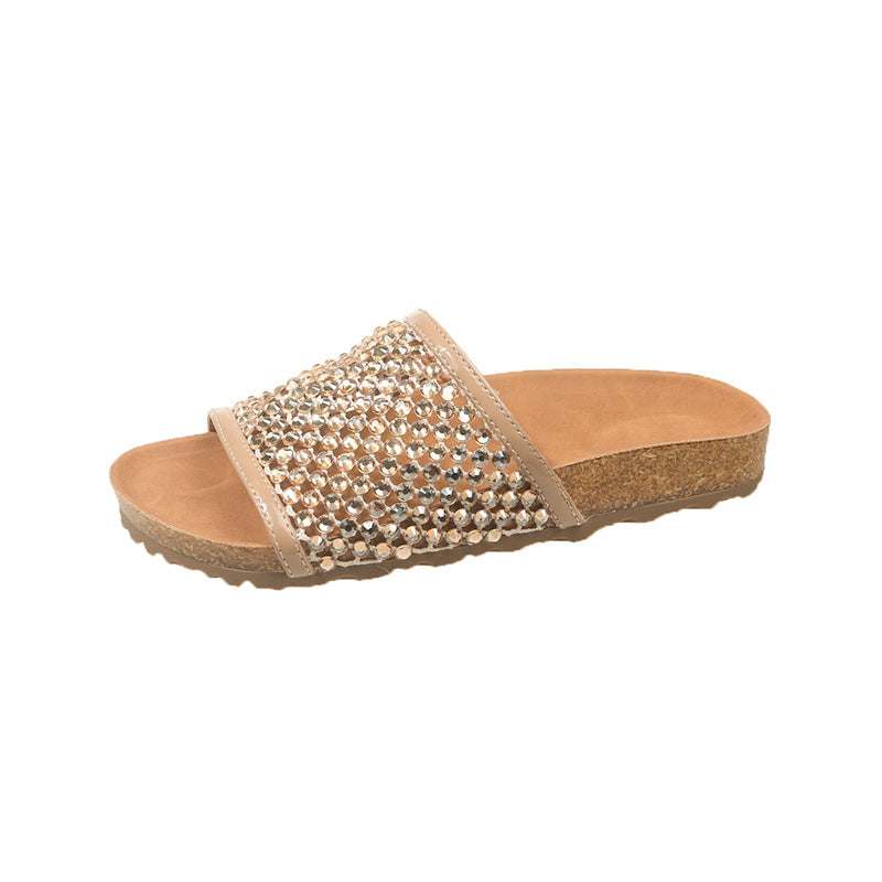 Damen Glamouröse Zehentrenner-Sandalen mit funkelnden Strass-Akzenten und anatomischer Fußbettgestaltung EB