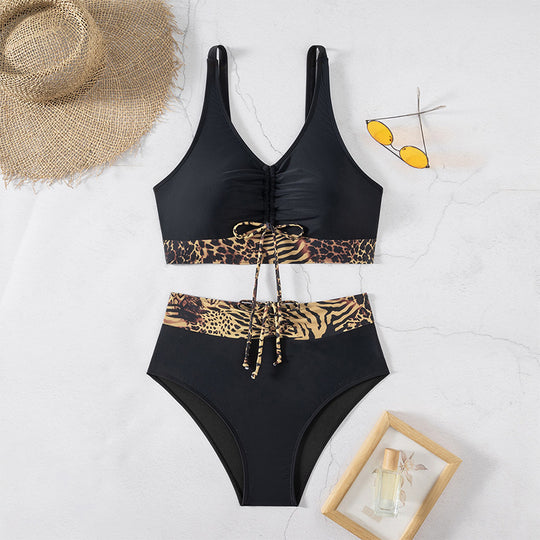 Damen hochgeschnittener Bikini mit dekorativem Rüschendetail EB