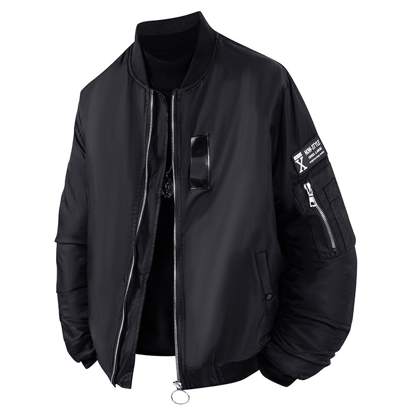 Men's  modern aviator-style bomber jacket with insulated lining zip sleeve utility pocket and O-ring zip EB