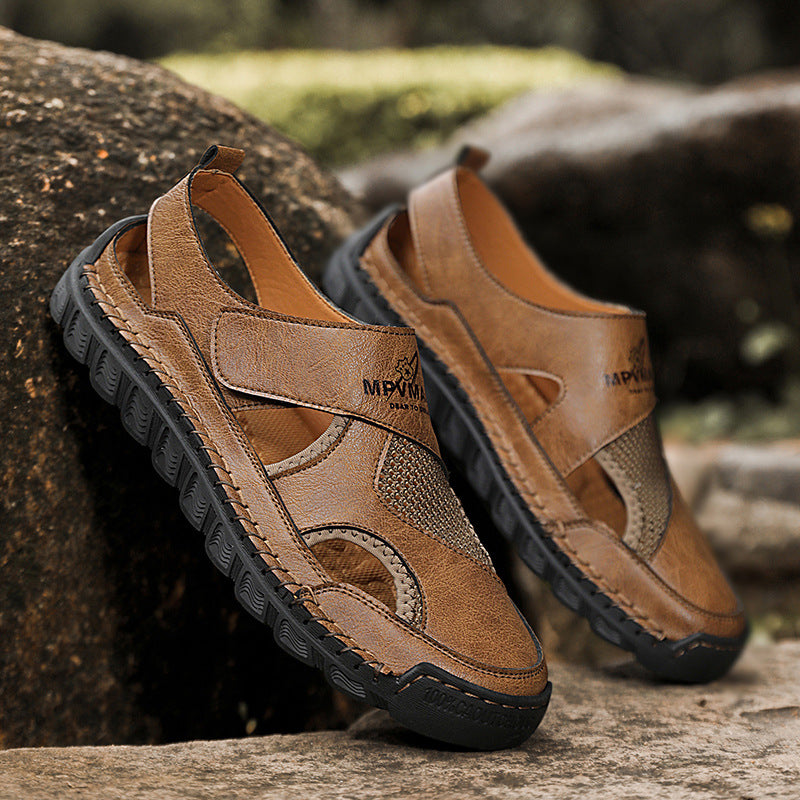 Damen Atmungsaktive Leder-Sandalen mit verstellbarem Klettverschluss EB