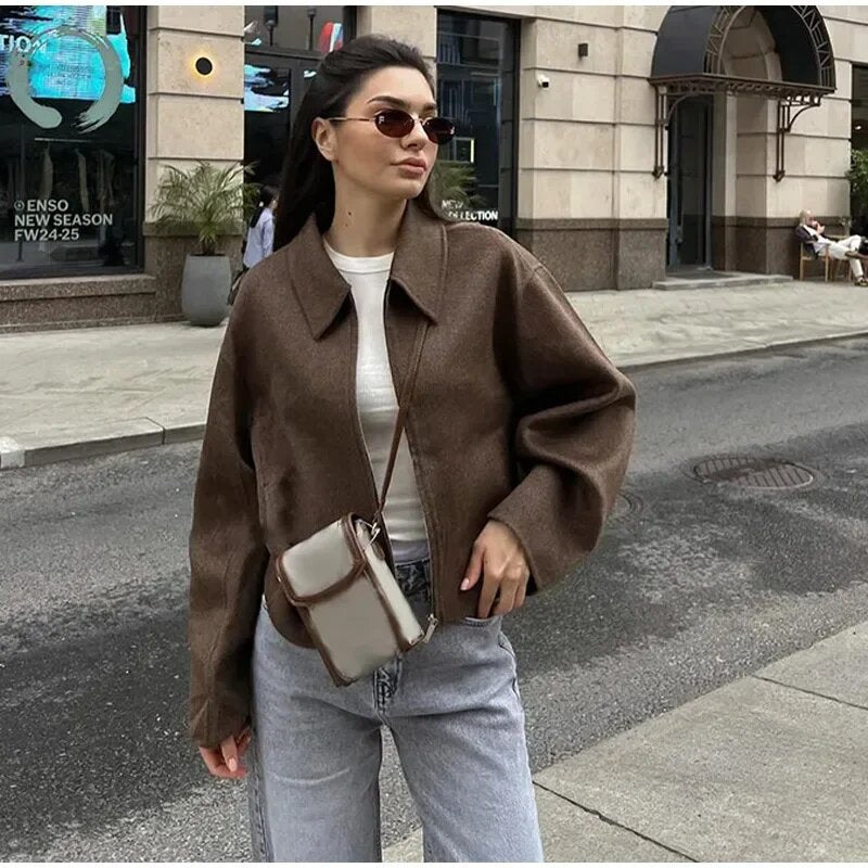 Damen lässige Fleecejacke mit hohem Kragen und praktischen Taschen EB