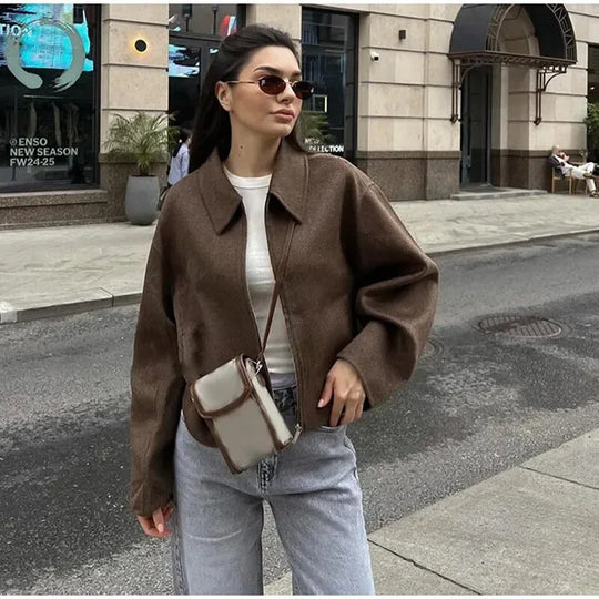 Damen lässige Fleecejacke mit hohem Kragen und praktischen Taschen EB