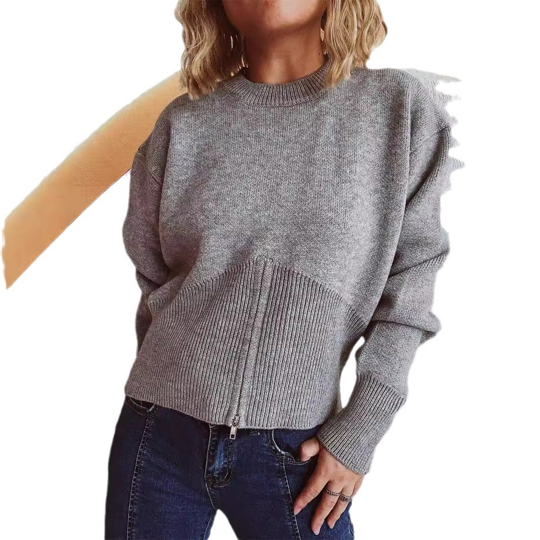 Damen gestreifter Pullover mit trendbewusstem Reißverschluss EB