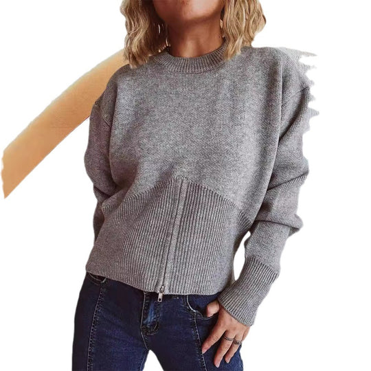 Damen gestreifter Pullover mit trendbewusstem Reißverschluss EB