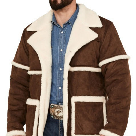 Herren kuscheliger Lammfellmantel mit großzügigen Taschen und elegantem Kragen EB