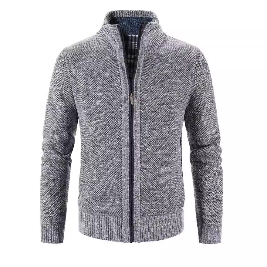 Herren Strickjacke mit strukturiertem Muster und hohem Stehkragen EB